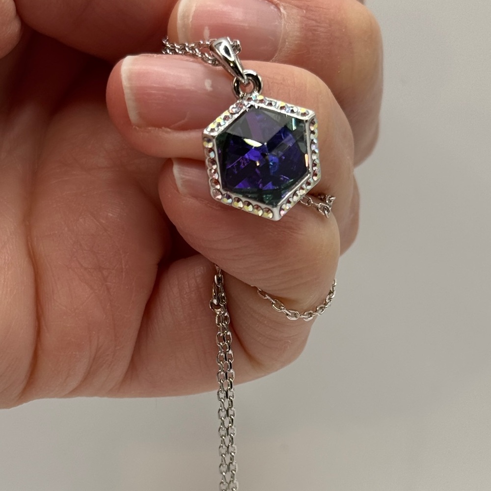 Swarovski Purple and Clear Crystal necklace with Silver-tone necklace